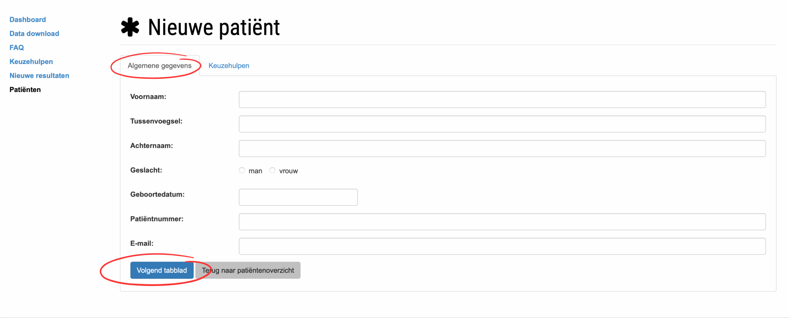 Screenshot: zo voeg je een nieuwe patiënt toe