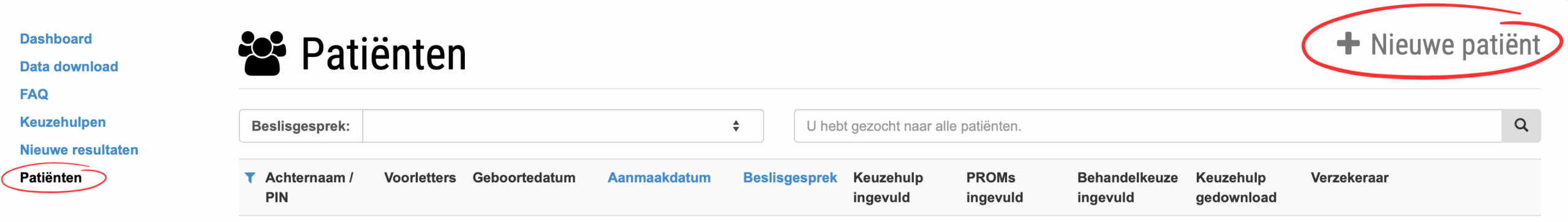Screenshot: zo voeg je een nieuwe patiënt toe