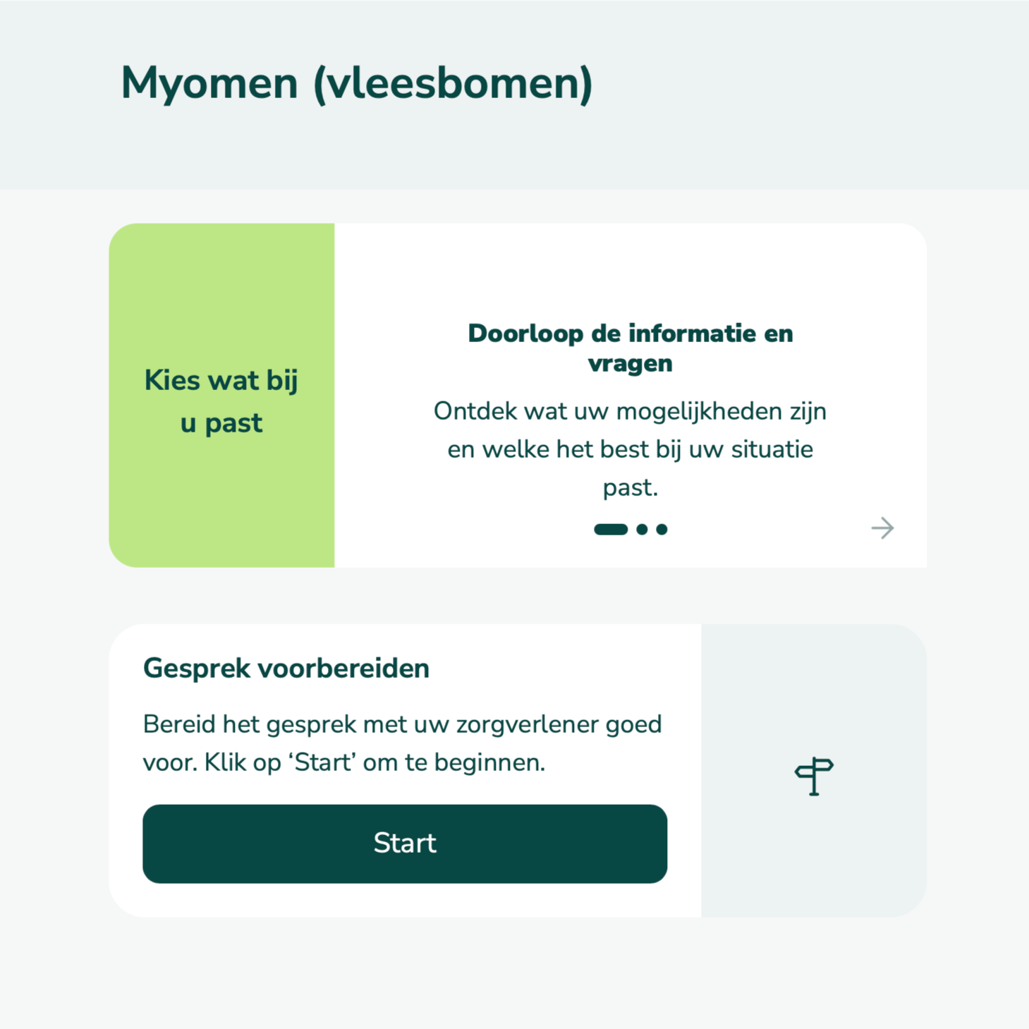 Screenshot startpagina keuzehulp myomen