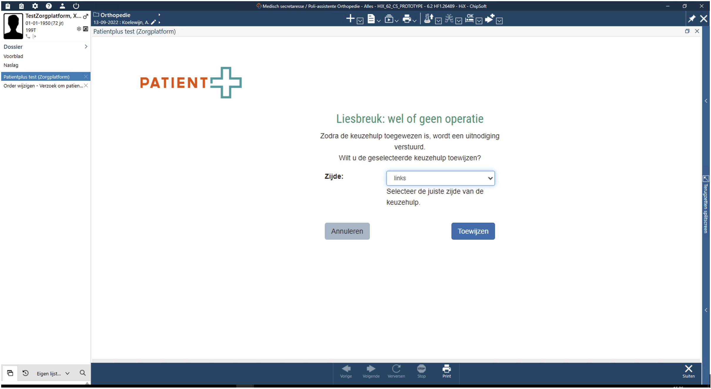 Keuzehulp uitreiken via HiX